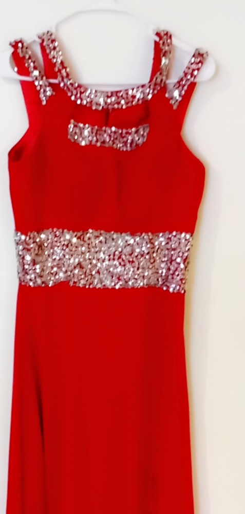 Red sequence prom gown